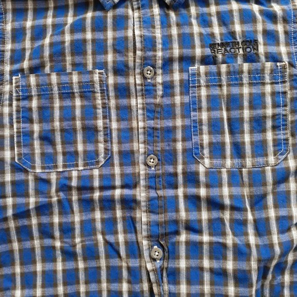 Kenneth Cole Reaction Boys Shirt Button Down Blue Black Plaid Long Sleeve 6-7 - Picture 3 of 12